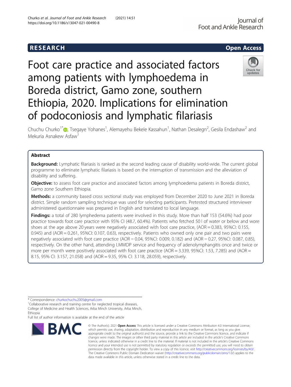 Foot Care Practice and Associated Factors Among Patients with Lymphoedema in Boreda District, Gamo Zone, Southern Ethiopia, 2020