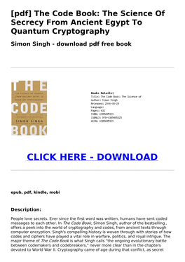 [Pdf] the Code Book: the Science of Secrecy from Ancient Egypt to Quantum Cryptography