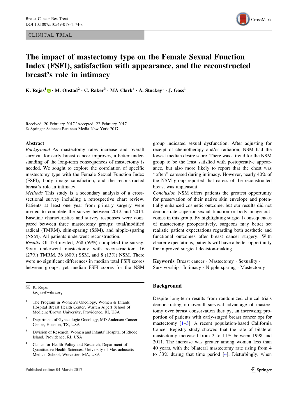 The Impact Of Mastectomy Type On The Female Sexual Function Index FSFI