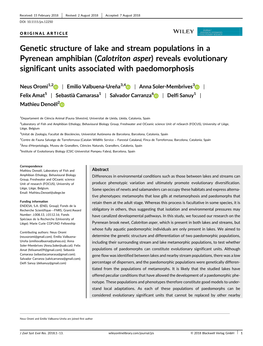 Genetic Structure of Lake and Stream Populations in a Pyrenean Amphibian (Calotriton Asper) Reveals Evolutionary Significant Units Associated with Paedomorphosis