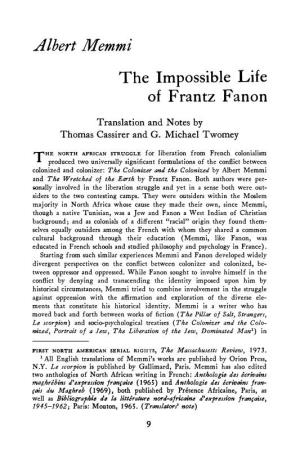 Albert Memmi the Impossible Life of Frantz Fanon