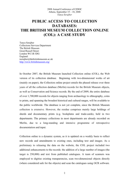 Public Access to Collection Databases: the British Museum Collection Online (Col): a Case Study