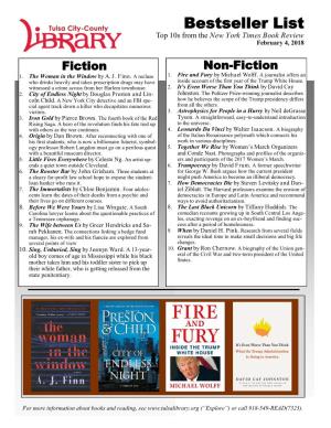Bestseller List Top 10S from the New York Times Book Review February 4, 2018
