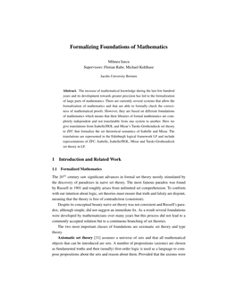 Formalizing Foundations of Mathematics