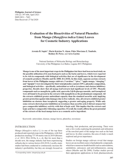 Evaluation of the Bioactivities of Natural Phenolics from Mango (Mangifera Indica Linn) Leaves for Cosmetic Industry Applications