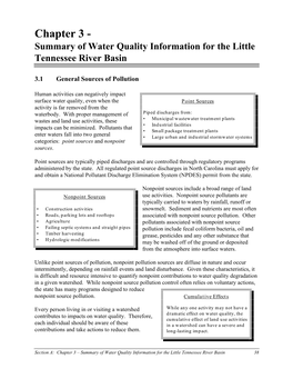 Summary of Water Quality Information for the Little Tennessee River Basin