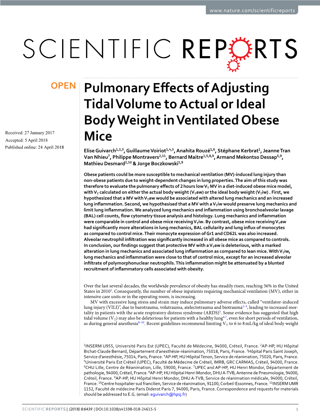 Pulmonary Effects of Adjusting Tidal Volume to Actual Or Ideal Body
