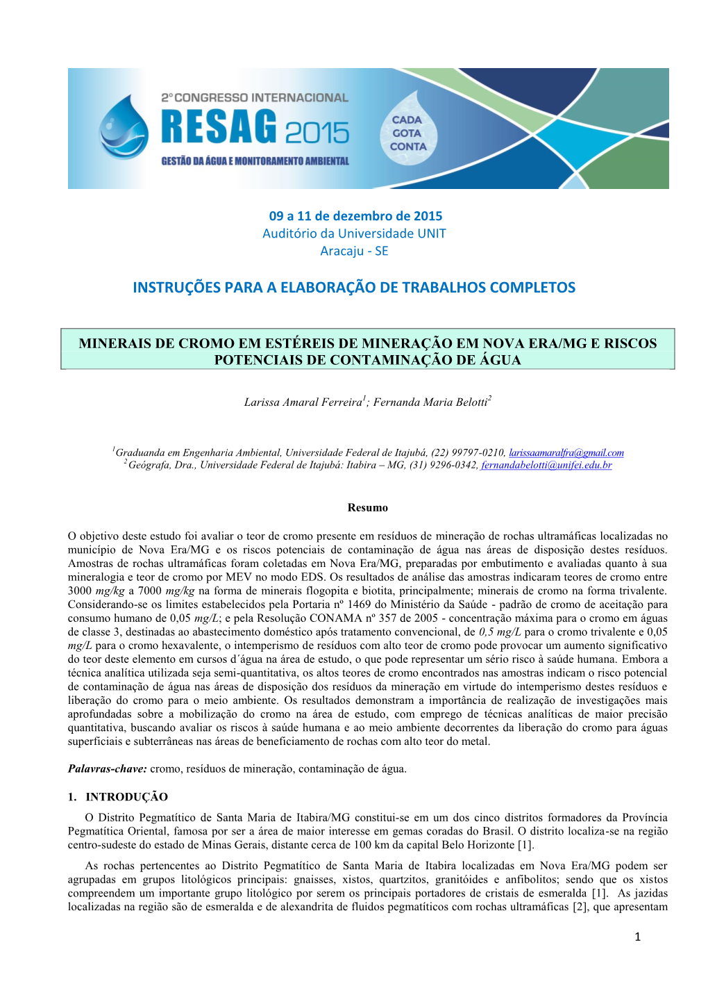 Instruções Para a Elaboração De Trabalhos Completos