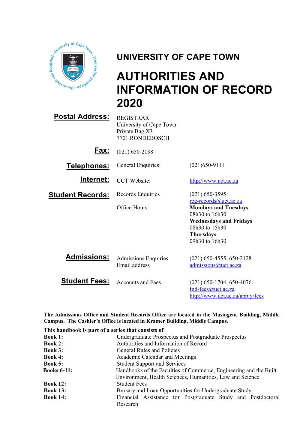 Authorities and Information of Record 2020