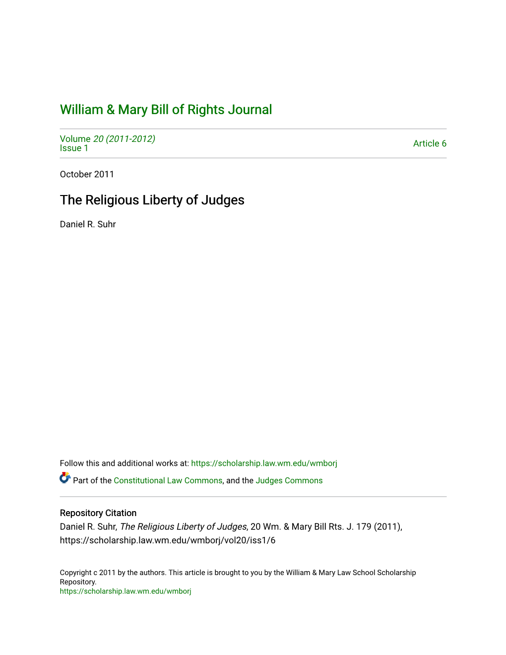 The Religious Liberty of Judges