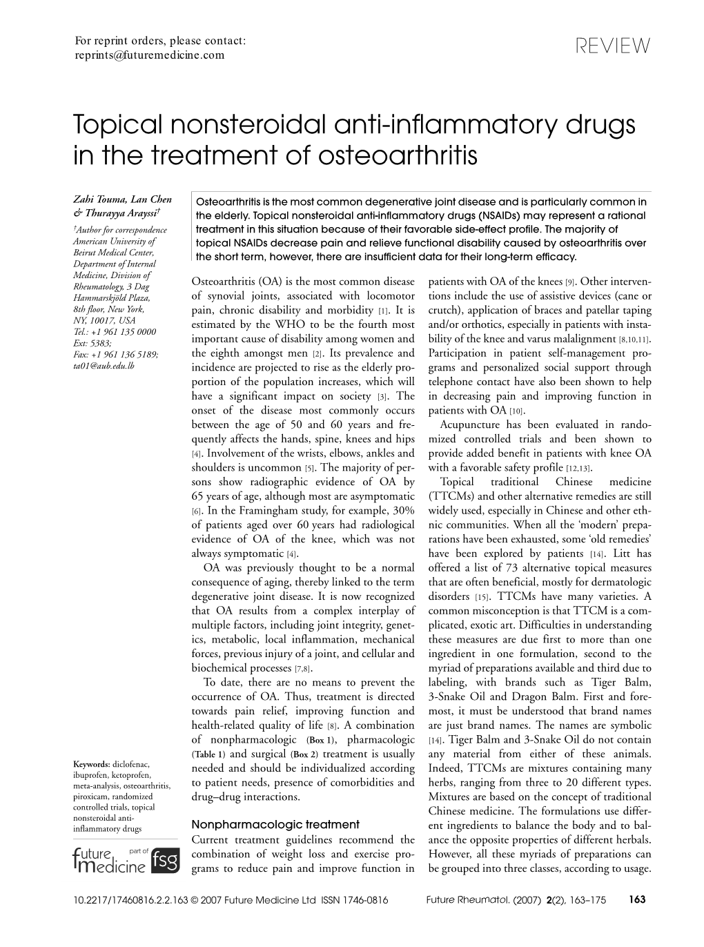 Topical Nonsteroidal Anti-Inflammatory Drugs in the Treatment of Osteoarthritis