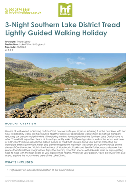3-Night Southern Lake District Tread Lightly Guided Walking Holiday