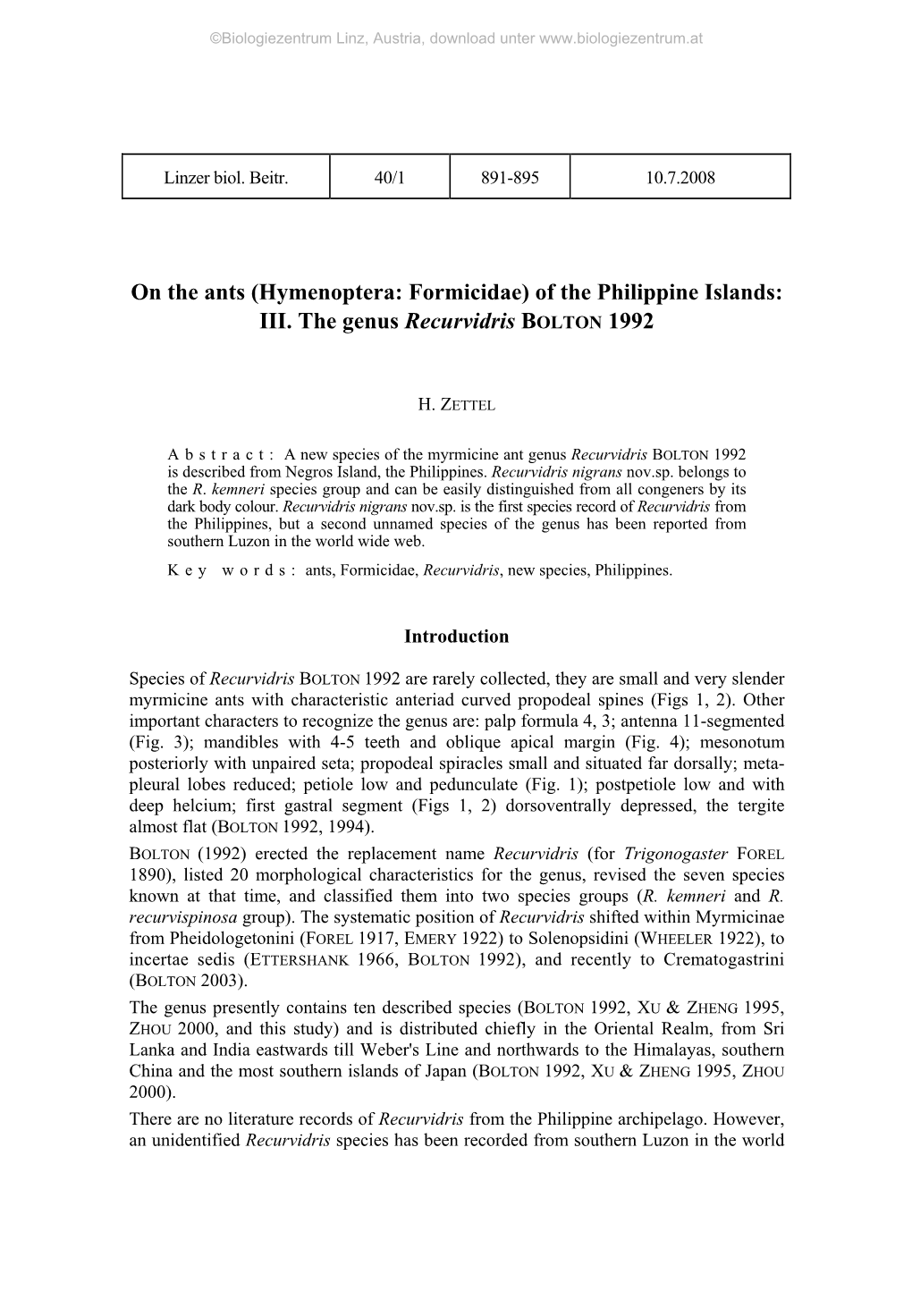 On the Ants (Hymenoptera: Formicidae) of the Philippine Islands: III