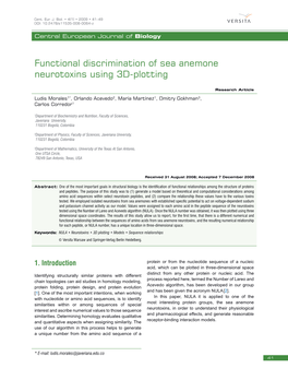 Functional Discrimination of Sea Anemone Neurotoxins Using 3D-Plotting