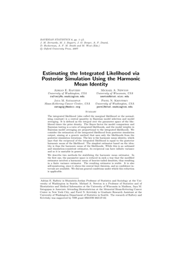 Estimating the Integrated Likelihood Via Posterior Simulation Using the Harmonic Mean Identity Adrian E