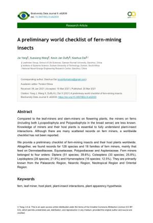 A Preliminary World Checklist of Fern-Mining Insects