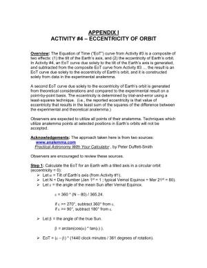 Appendix I – Activity #4 (Eccentricity of Orbit)