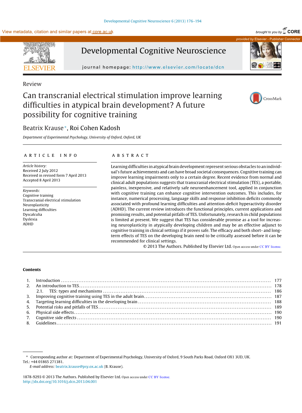 Can Transcranial Electrical Stimulation Improve Learning Difficulties