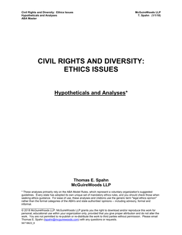 Civil Rights and Diversity: Ethics Issues Mcguirewoods LLP Hypotheticals and Analyses T
