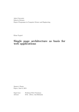 Single Page Architecture As Basis for Web Applications