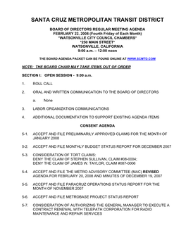 SCMTD Board of Directors Agenda of February 8, 2008