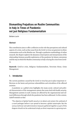 Dismantling Prejudices on Muslim Communities in Italy in Times of Pandemic: Not Just Religious Fundamentalism