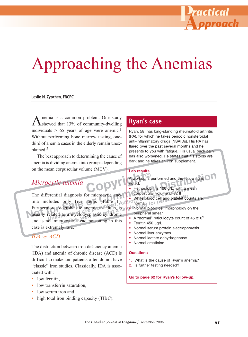 Approaching the Anemias
