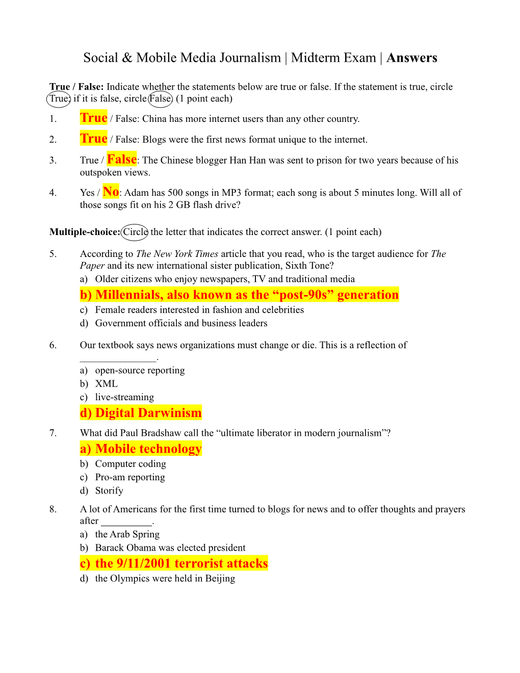 Social & Mobile Media Journalism | Midterm Exam | Answers