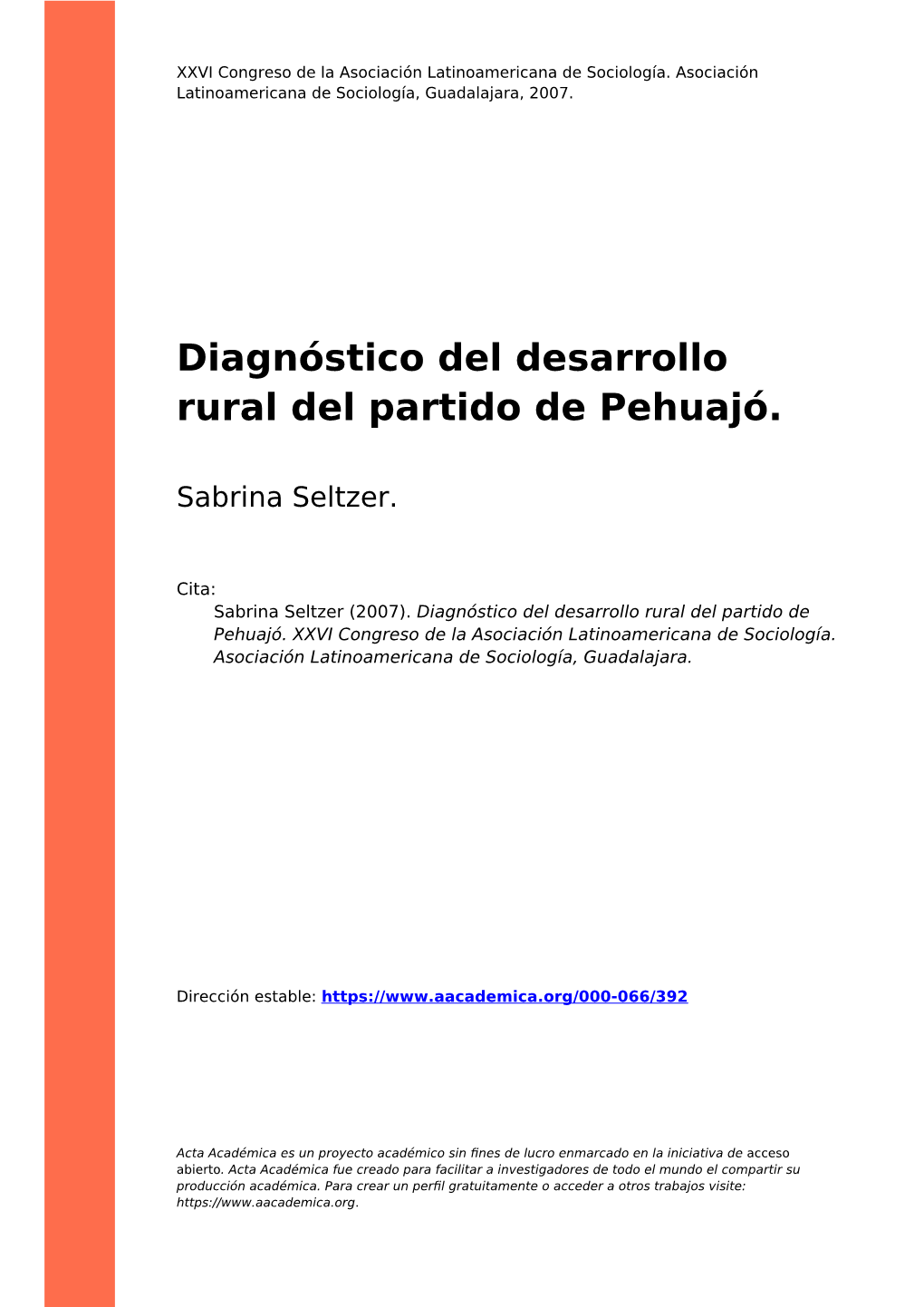 Diagnóstico Del Desarrollo Rural Del Partido De Pehuajó