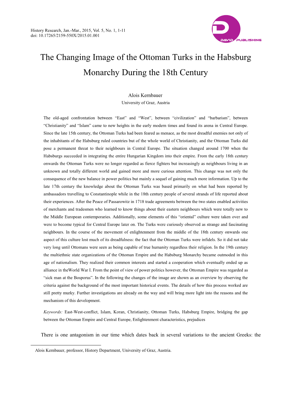 The Changing Image of the Ottoman Turks in the Habsburg Monarchy