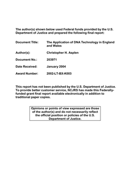 The Application of DNA Technology in England and Wales