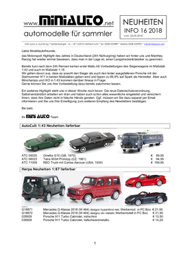 NEUHEITEN INFO 16 2018 Vom 23.05.2018 ______Mini Auto A