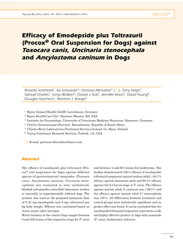 Toxocara Canis, Uncinaria Stenocephala and Ancylostoma Caninum in Dogs