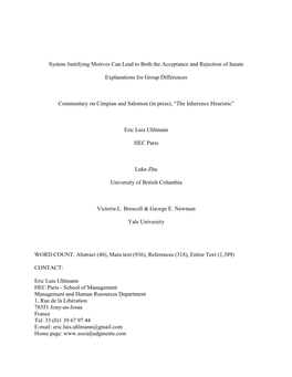 System Justifying Motives Can Lead to Both the Acceptance and Rejection of Innate