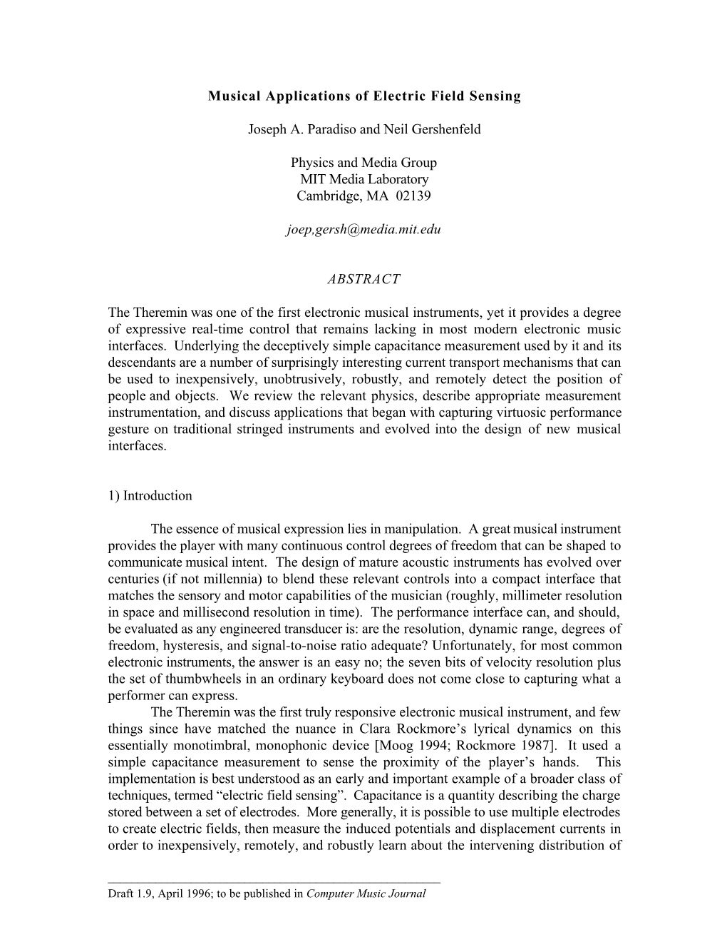 Musical Applications of Electric Field Sensing