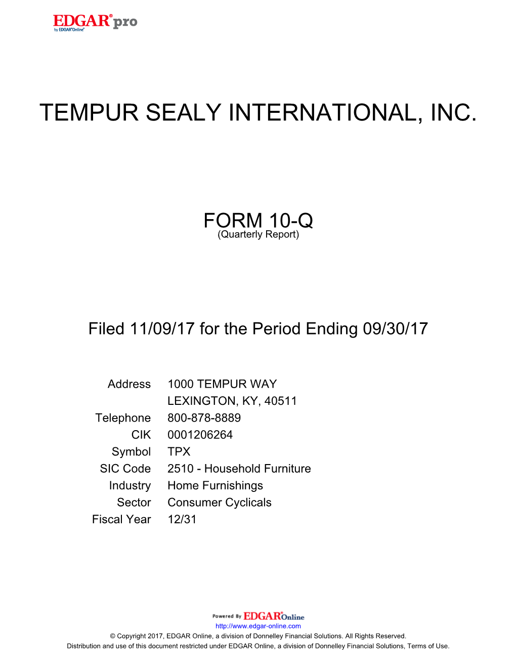 Tempur Sealy International, Inc