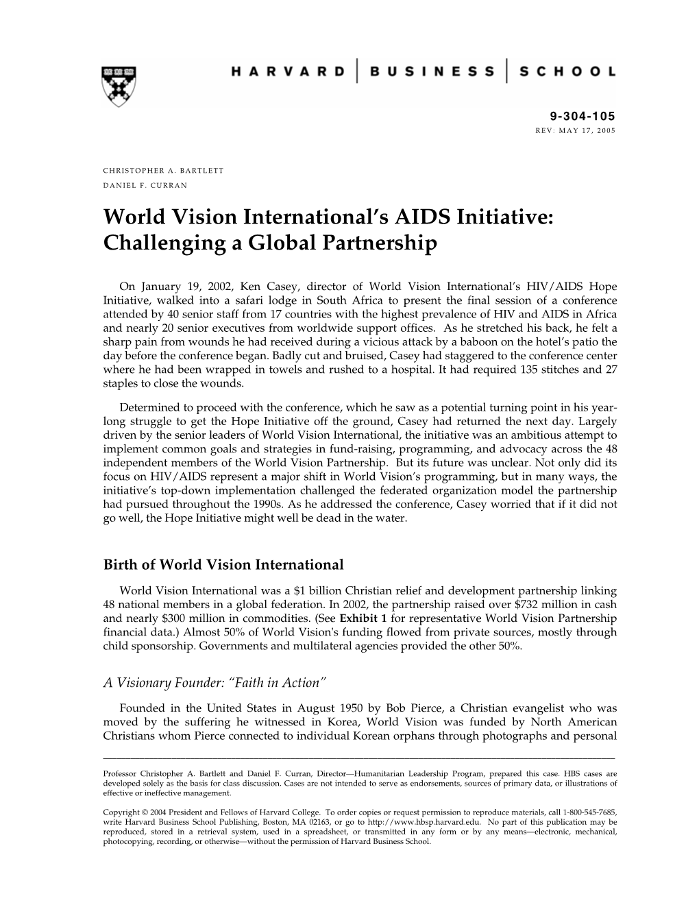 World Vision International's AIDS Initiative: Challenging a Global Partnership