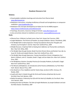 Handout: Resource List