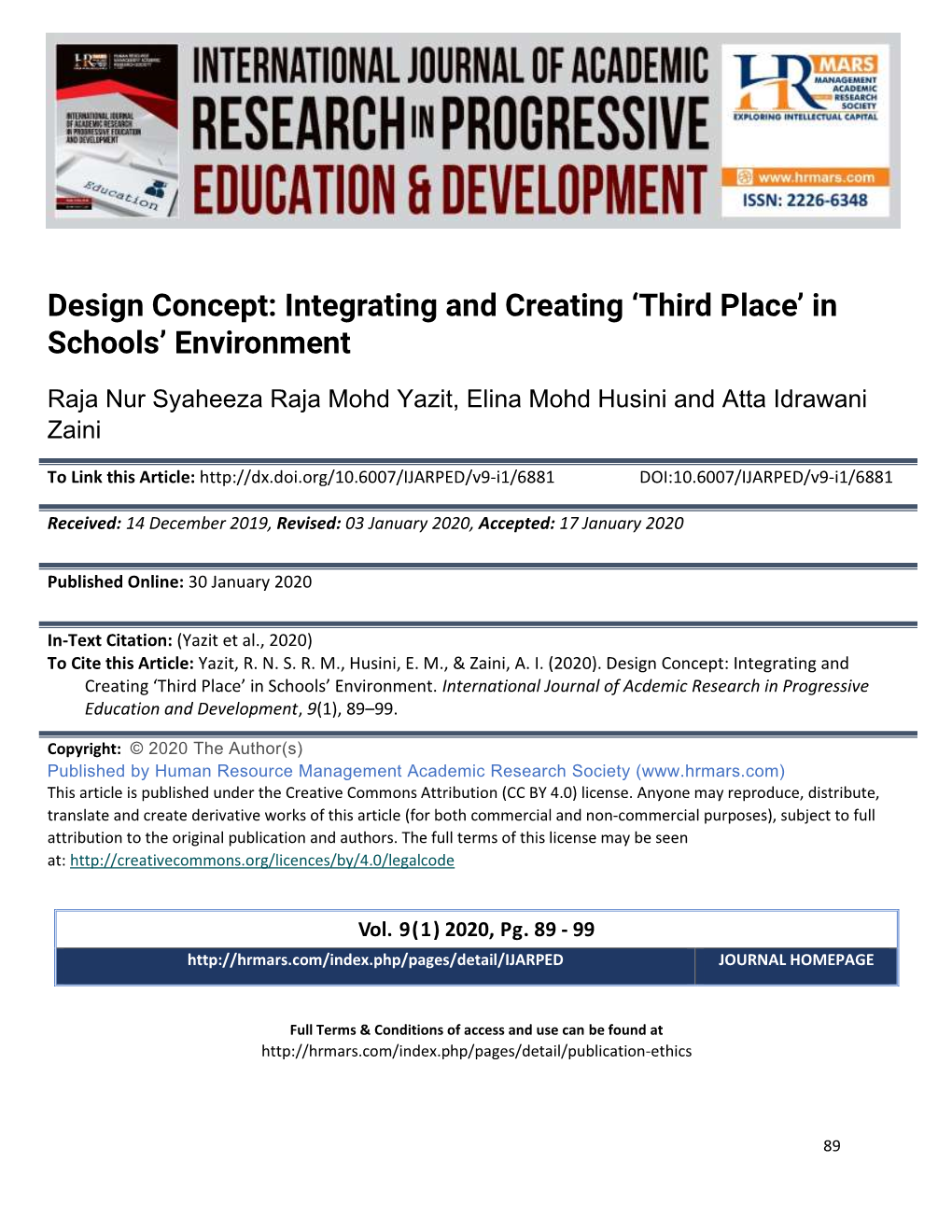 Design Concept: Integrating and Creating 'Third Place' in Schools