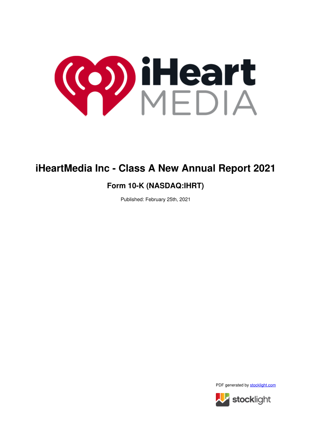 Iheartmedia Inc - Class a New Annual Report 2021