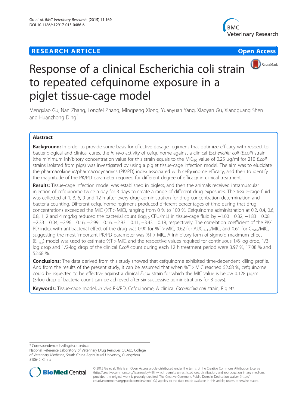 Response of a Clinical Escherichia Coli Strain to Repeated Cefquinome