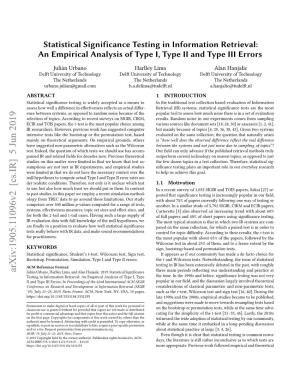 Statistical Significance Testing in Information Retrieval:An Empirical
