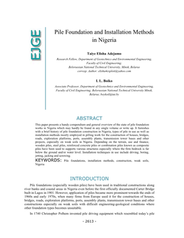 Pile Foundation and Installation Methods in Nigeria