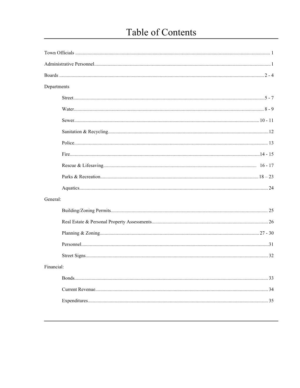 Table of Contents