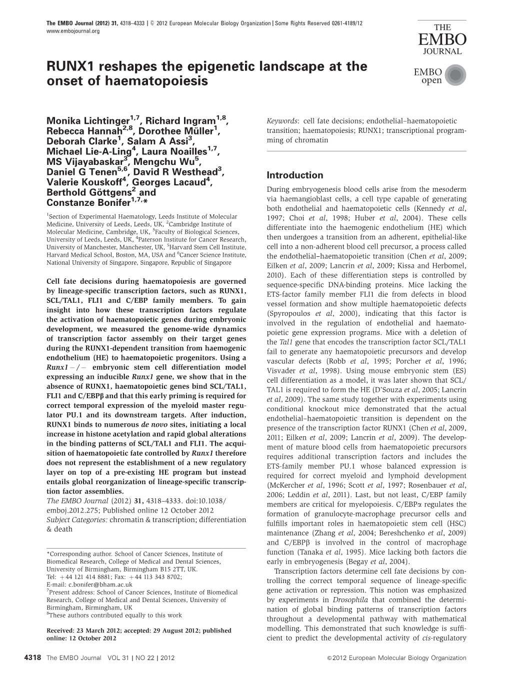 RUNX1 Reshapes the Epigenetic Landscape at the Onset Of