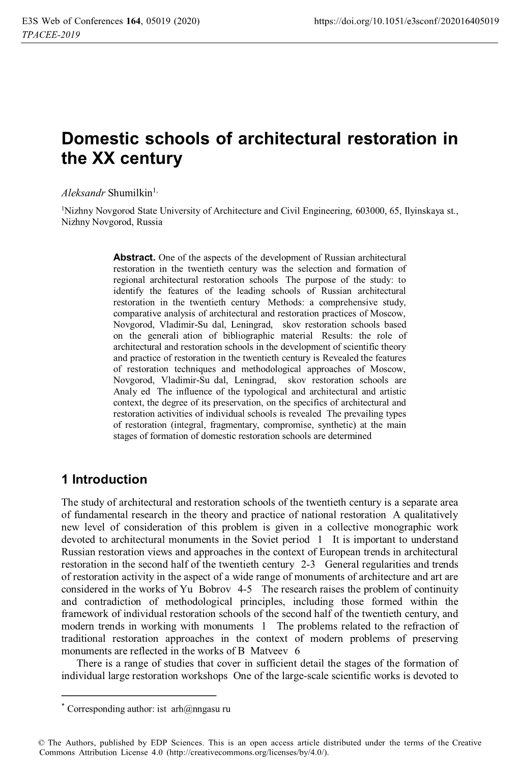 Domestic Schools of Architectural Restoration in the XX Century