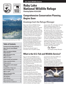 Ruby Lake National Wildlife Refuge Planning Update #1/Fall 2010 Comprehensive Conservation Planning Begins Soon Greetings from the Refuge Manager