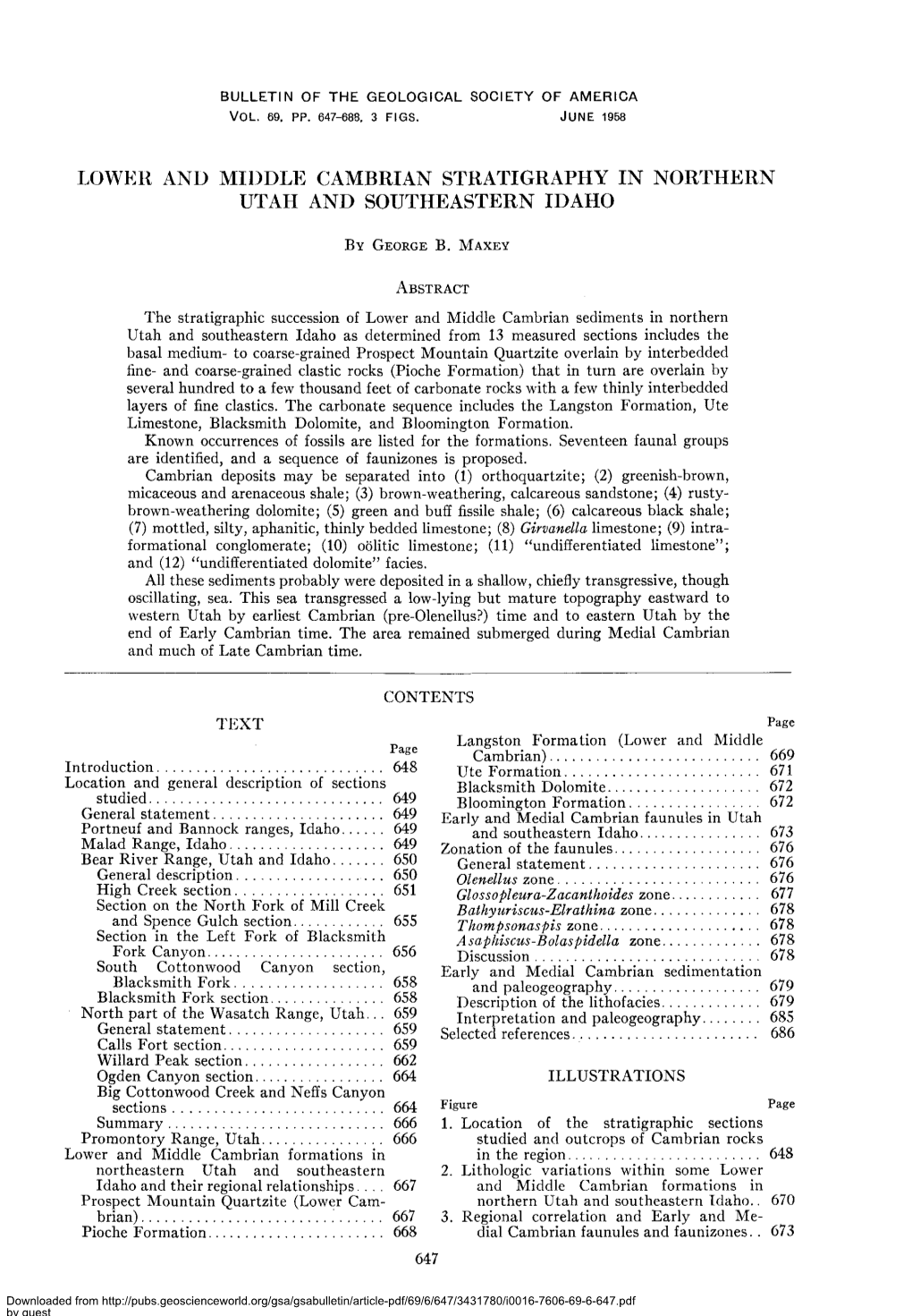 Lower and Middle Cambrian Stratigraphy in Northern Utah and Southeastern Idaho