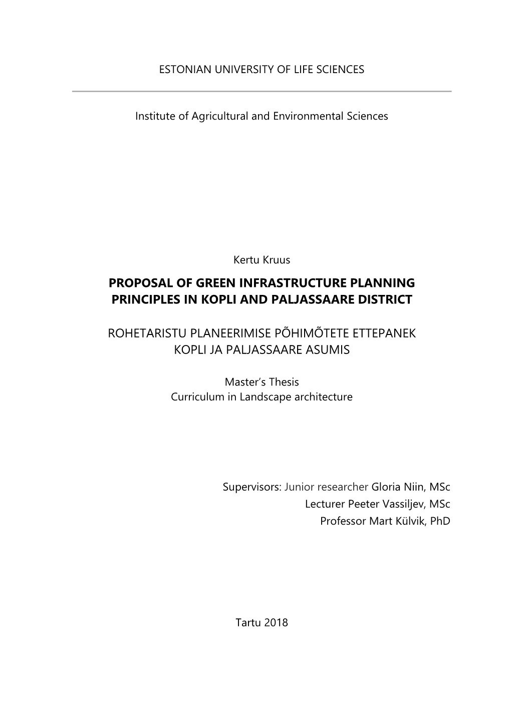 Proposal of Green Infrastructure Planning Principles in Kopli and Paljassaare District