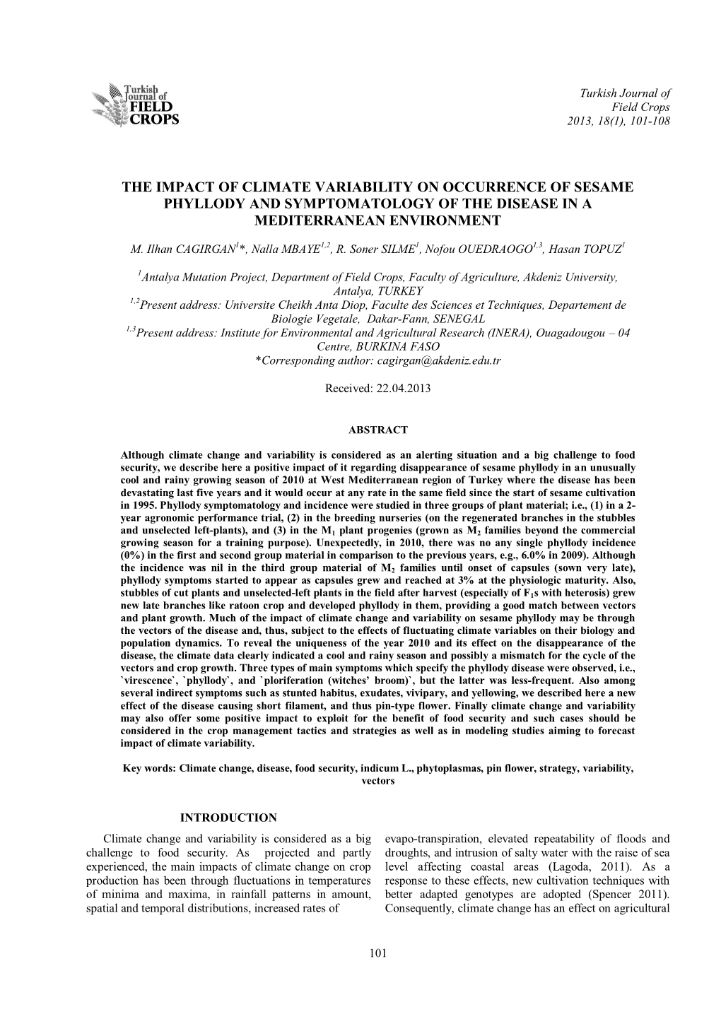 The Impact of Climate Variability on the Incidence of Phyllody Disease Of